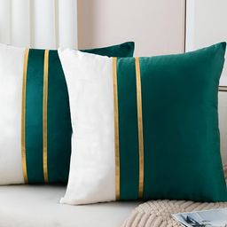 Vinayaka Fab Green & White 2 Pieces Velvet Square Cushion Covers-picture-20