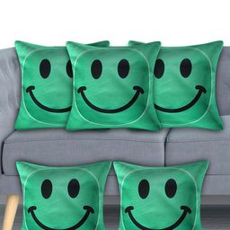 Kuber Industries Green & Black Set of 5 Velvet Square Cushion Covers-29