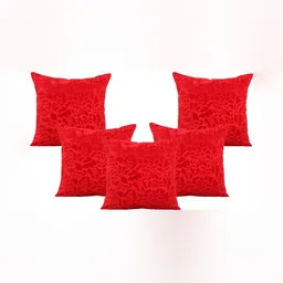 ZESTURE Red 5 Pcs Velvet Square Cushion Covers-6