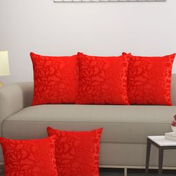 ZESTURE Red 5 Pcs Velvet Square Cushion Covers-5