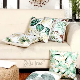 BELLA TRUE Green & White Set of 5 Floral Velvet Square Cushion Covers-30