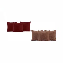 ZESTURE Brown 6 Pcs Floral Velvet Square Cushion Covers-56