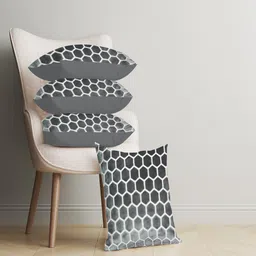 Just Home Grey & White 4 Pieces Geometric Printed Velvet Square Cushion Covers-6