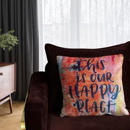 Tasseled Home Orange & Navy Blue Quirky Velvet Square Cushion Cover-image-95