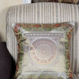 Lal Haveli Grey & Gold Toned Ethnic Motif Silk Square Cushion Cover-37
