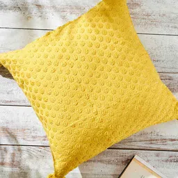 Chumbak Yellow Self Design Cotton Square Cushion Cover-image-67