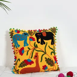 HANDICRAFT PALACE Yellow & Red Embroidered Square Cotton Cushion Covers-picture-20