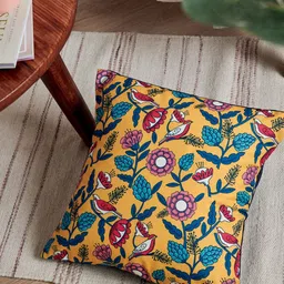 Chumbak Yellow & Blue Floral Square Cushion Cover-13