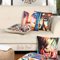 BELLA TRUE Blue & Pink Set of 5 Quirky Square Cushion Covers-40