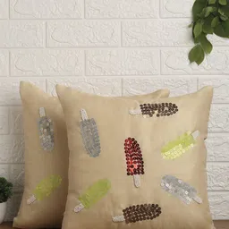 Alina decor Beige & Grey Set of 2 Embroidered Square Cushion Covers-6