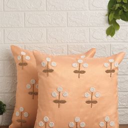 Alina decor Set of 2 Peach-Coloured & White Embroidered Square Cushion Covers-image-51
