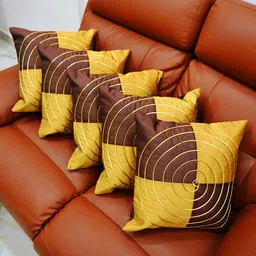 Tranquil square Brown & Yellow Set of 5 Embellished Square Cushion Covers image 2
