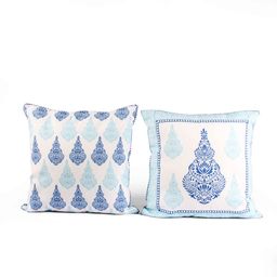 STITCHNEST White & Blue 5 Pieces Ethnic Motifs Square Cushion Covers image 2