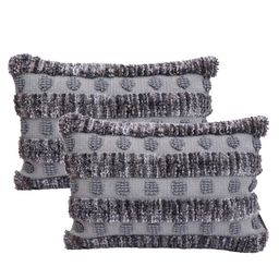 ROMEE Set Of 2 Grey & Black Rectangle Cushion Covers image 2
