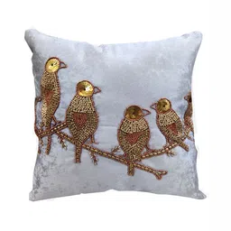Good Vibes Gold-Toned & White 3Pcs Embellished Velvet Square Cushion Covers image 4