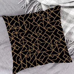 HOUZZCODE Gold-Toned & Black Set of 2 Geometric Square Cushion Covers image 3