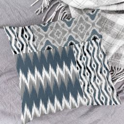 HOUZZCODE Grey & Blue Set of 2 Abstract Square Cushion Covers image 2