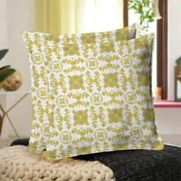 HOUZZCODE Yellow & Off White Set of 2 Abstract Square Cushion Covers image 3