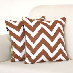 Ariana Olive Green & Brown Set of 2 Geometric Printed Square Cushion Covers image 2