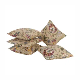 Clasiko Cream-Coloured & Green Set of 5 Floral Square Cushion Covers image 2