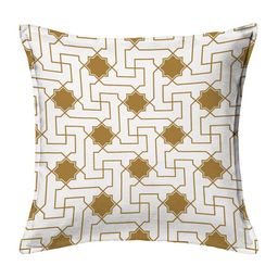 HOUZZCODE Set of 2 Gold-Toned & White Geometric Square Cushion Covers image 3