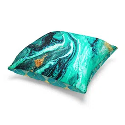 BIANCA Teal & Gold-Toned Set Of 2 Abstract Printed Square Cushion Covers image 3