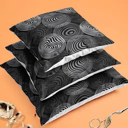 ArtzFolio Black & Grey 5 Pieces Geometric Printed Velvet Square Cushion Covers image 3