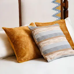 Eris Home Swathe Grey & Brown Striped Pure Cotton Square Cushion Cover-15