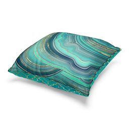 BIANCA Teal & Gold-Toned Set of 3 Abstract Square Cushion Covers image 4
