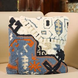 SANSKRUTIHOMES Blue & White Embroidered Cotton Square Cushion Covers-image-76