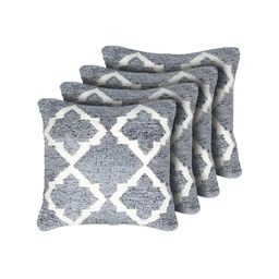 GRHAMOY Grey White 4 Pieces Ethnic Motifs Cotton Rectangle Cushion Covers-25
