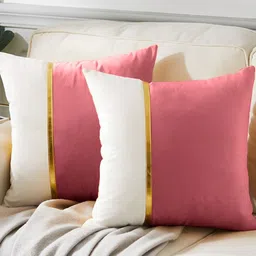AEROHAVEN Pink & White 2 Pieces Colourblocked Reversible Square Cushion Covers-image-45