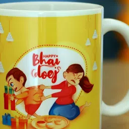fnp White & Yellow Graphic Printed Ceramic Glossy Mug 325ml-52