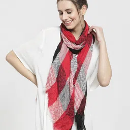 J Style Checked Frayed Scarf-46
