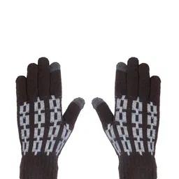 LOOM LEGACY Men Coffee Brown Patterned Hand Gloves-image-33