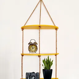 VAH Kya Bat Hai !! Yellow Wooden 3 Layer Floating Wall Shelf-picture-28