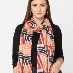 Cloth Haus India Women White & Orange Geometric Printed Scarf-image-81