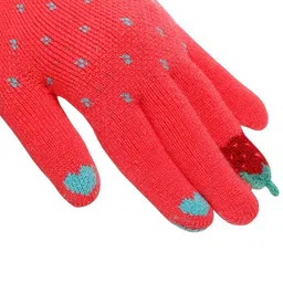 FabSeasons Kids Pack Of 2 Coral & Grey Self-Design Knitted Winter Gloves image 2