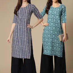 KALINI Pack Of 2 Women Black & Blue Printed Crepe Kurta-image-82