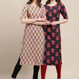 KALINI Women's Crepe Black & Beige Color  Ethnic Motifs Printed Straight Kurta (PACK OF 2)-picture-15