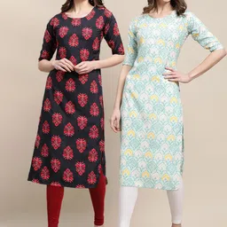 KALINI Women Multicoloured Ethnic Motifs Printed Flared Sleeves Mirror Work Summer Sheers Crepe Kurta-8