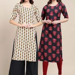 KALINI Women Pack Of 2 Printed Block Print Summer Sheers Crepe Kurta-image-90
