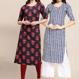 KALINI Women Pack of 2 Block Print Handloom Crepe Kurta-3