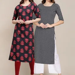 KALINI Women Pack Of 2 Black & Red Ethnic Motifs Printed Summer Sheers Crepe Kurta-17