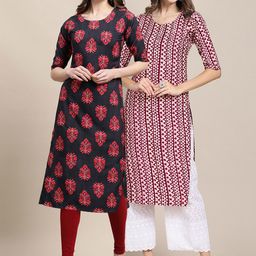 KALINI Women Multicoloured Ethnic Motifs Printed Flared Sleeves Mirror Work Summer Sheers Crepe Kurta-16