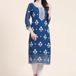 VAIRAGEE Floral Yoke Design Chikankari Straight Kurta-31