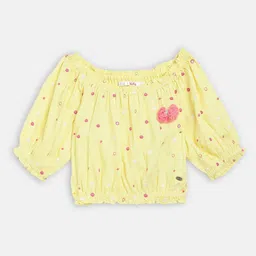ELLE Yellow Printed Off-Shoulder Puff Sleeves Top-picture-25