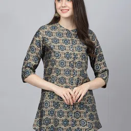 KALINI Floral Printed Mandarin Collar Modal A-Line Kurti-picture-17