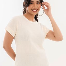 Halff Grey Ribbed Drop Shoulder Sleeves T-shirt-image-73