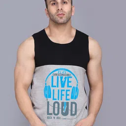 SLOWLORIS Printed Innerwear Gym Vest SL26 LOUD BLACKGREY-image-7